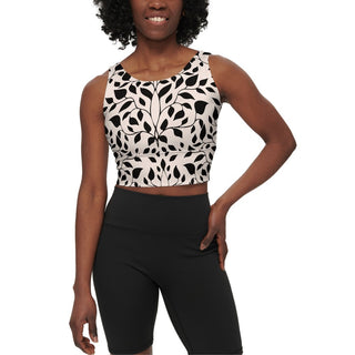 Black Leaves Women’s Longline V-Shape-Back Sports Bra-Butter Soft Texture - Tango Boutique