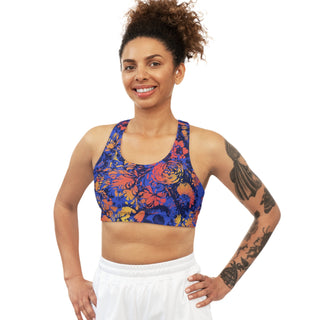 Blue Abstract Flowers Seamless Sports Bra - Tango Boutique