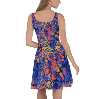 Blue Abstract Flowers Skater Dress - Tango Boutique