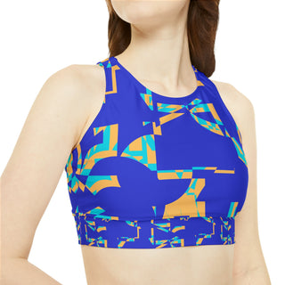 Blue Geometric High Neck Crop Bikini Top (AOP) - Tango Boutique