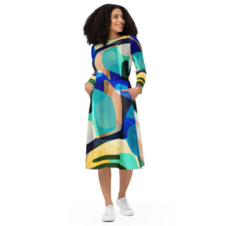 Cool abstract tango All-over print long sleeve midi dress - Tango Boutique