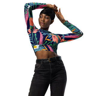 Hibiscus pattern Recycled long-sleeve crop top - Tango Boutique