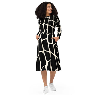 Marble All-over print long sleeve midi dress - Tango Boutique