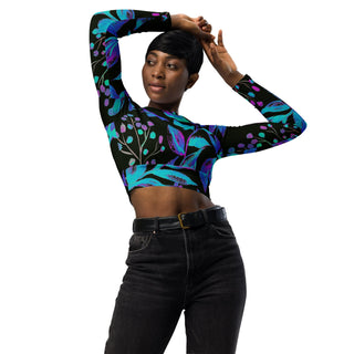 Vivid leaves Recycled long-sleeve crop top - Tango Boutique