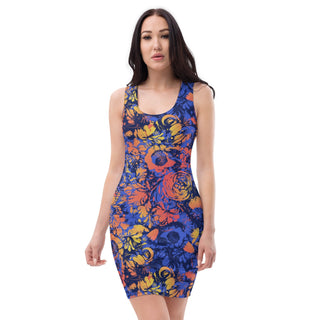 Blue Abstract Flowers Bodycon dress - Tango Boutique