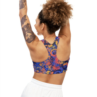 Blue Abstract Flowers Seamless Sports Bra - Tango Boutique