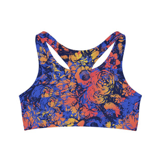 Blue Abstract Flowers Seamless Sports Bra - Tango Boutique