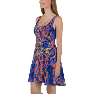 Blue Abstract Flowers Skater Dress - Tango Boutique