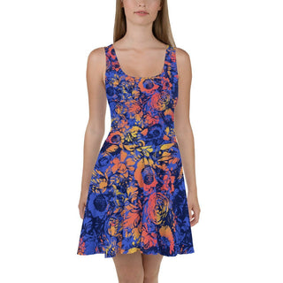 Blue Abstract Flowers Skater Dress - Tango Boutique