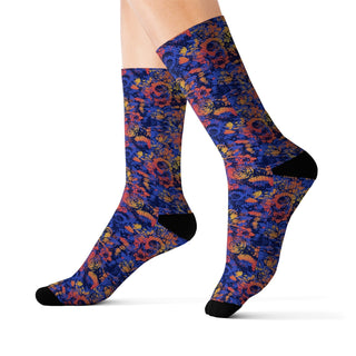 Blue Abstract Flowers Socks - Tango Boutique