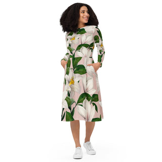 Bright Lilies Tango All-over print long sleeve midi dress - Tango Boutique