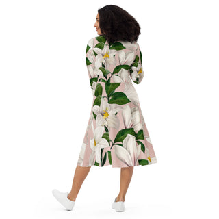 Bright Lilies Tango All-over print long sleeve midi dress - Tango Boutique