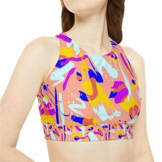 Colorful Paint High Neck Crop Bikini Top (AOP) - Tango Boutique
