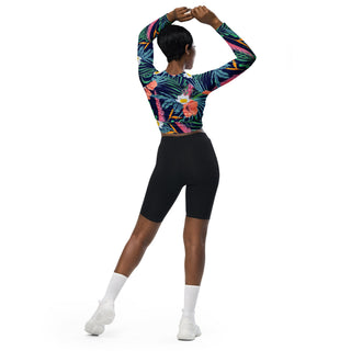 Hibiscus pattern Recycled long-sleeve crop top - Tango Boutique