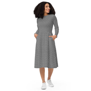 Octagons All-over print long sleeve midi dress - Tango Boutique