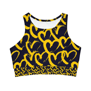 Yellow Hearts High Neck Crop Bikini Top (AOP) - Tango Boutique